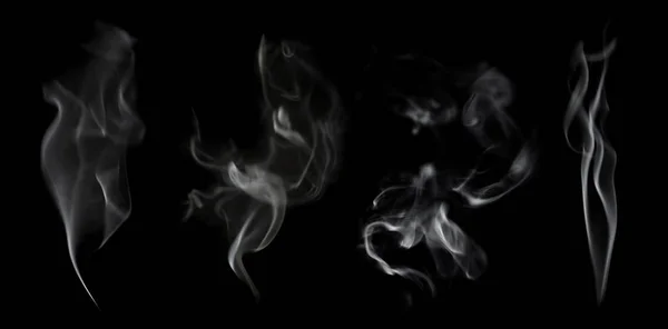 Conjunto Fumo Branco Desfocado Abstrato Isolado Sobre Fundo Preto — Fotografia de Stock