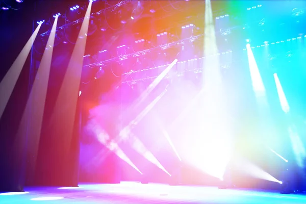 Illuminated Empty Concert Stage Haze Rays Multicolored Light Background Music — Stock Photo, Image