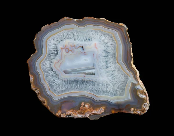 黑色背景的同心层彩色花边玛瑙 Geodes — 图库照片