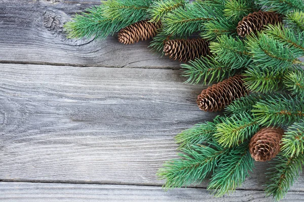 Christmas Vintag Ram Består Kottar Och Spruce Grenar Bakgrunden Gamla — Stockfoto