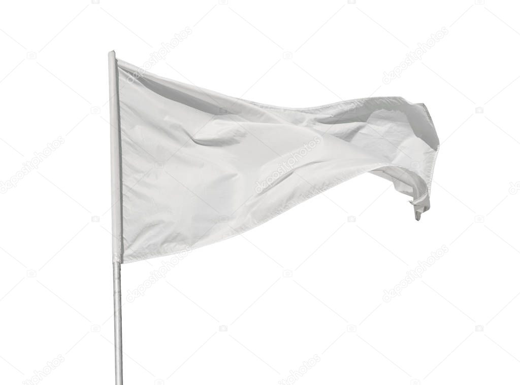 White flag waving in the wind, isolated on white background