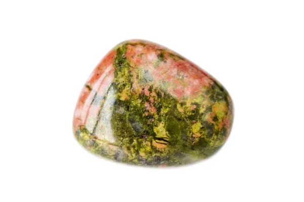Зеленый Розовый Природный Камень Unakit Изолирован Белом Фоне — стоковое фото