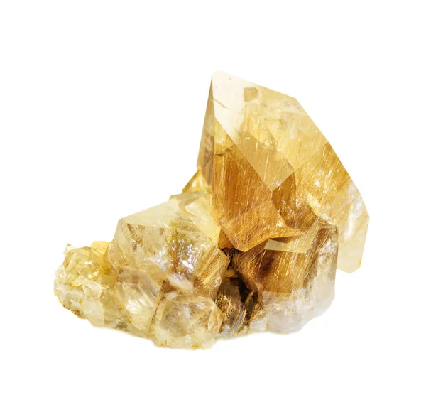 Cluster Transparent Quartz Crystals Golden Rutile Needles Isolated White Background Stock Image