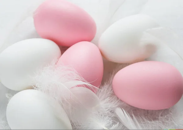 Easter eggs among fluffy fuzzes — Stock Photo, Image