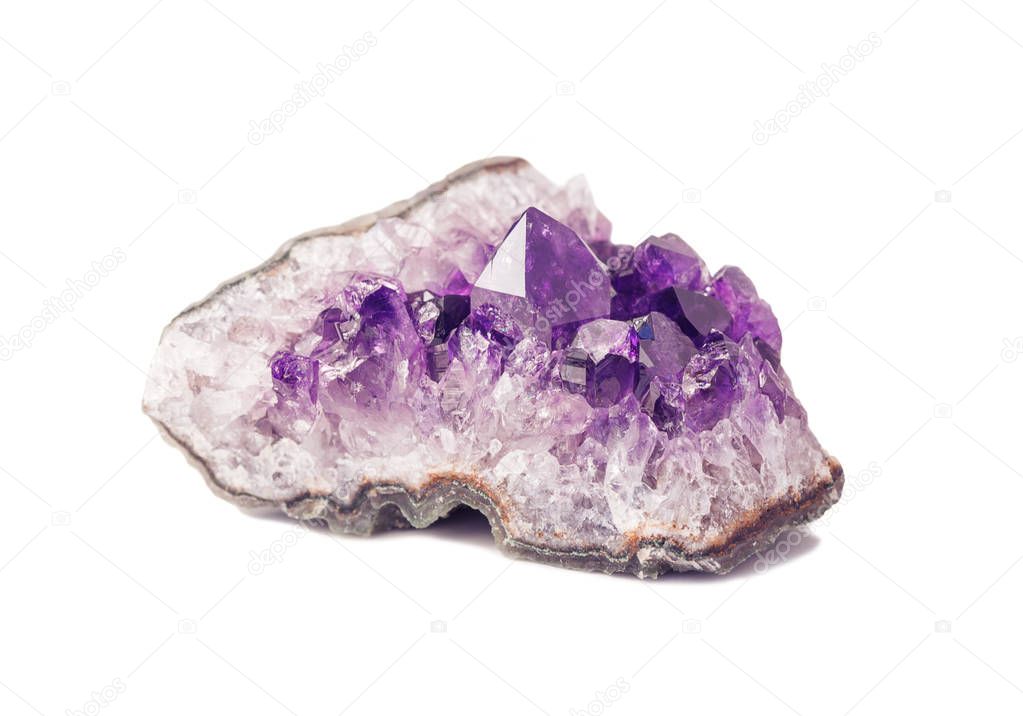 Fragment of Amethyst geode on a white background