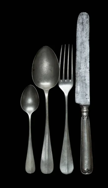 Vintage cutlery on a black background — Stock Photo, Image