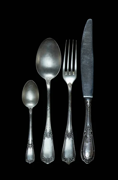 Vintage cutlery on black background — Stock Photo, Image