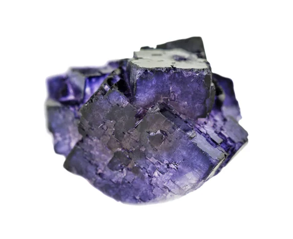 Deep Blue Cubic Fluorite Crystals Specimen Geïsoleerd Een Witte Achtergrond — Stockfoto