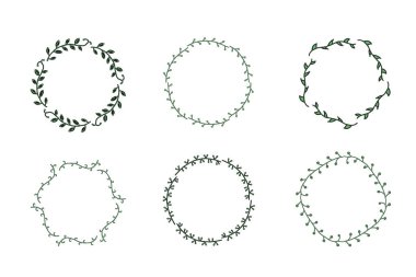 Doodle kümesi çelenk bıraktı. Beyaz izole.