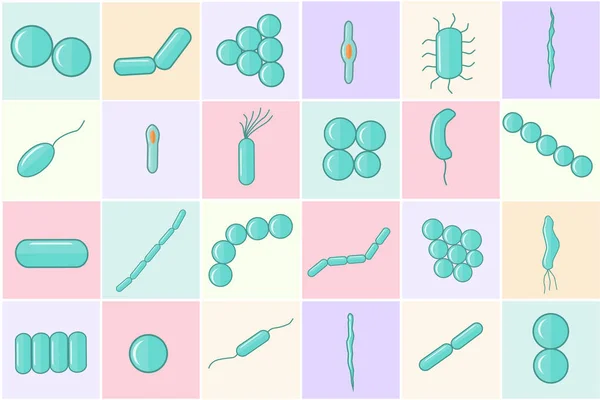 Disposiciones de diferentes formas bacterianas. Estilo plano . — Vector de stock