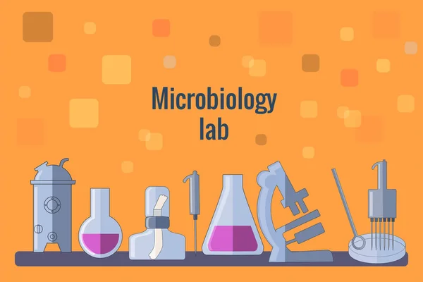 Modello di strumenti di microbiologia di sfondo arancione . — Vettoriale Stock