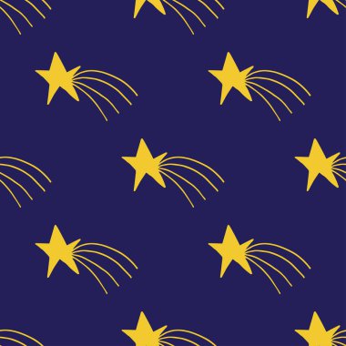 Yazdırma el ile sarı yıldız ışınları ile koyu mor arka plan üzerinde çizilmiş..