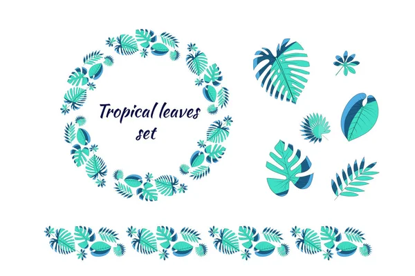 Set di diverse foglie tropicali . — Vettoriale Stock