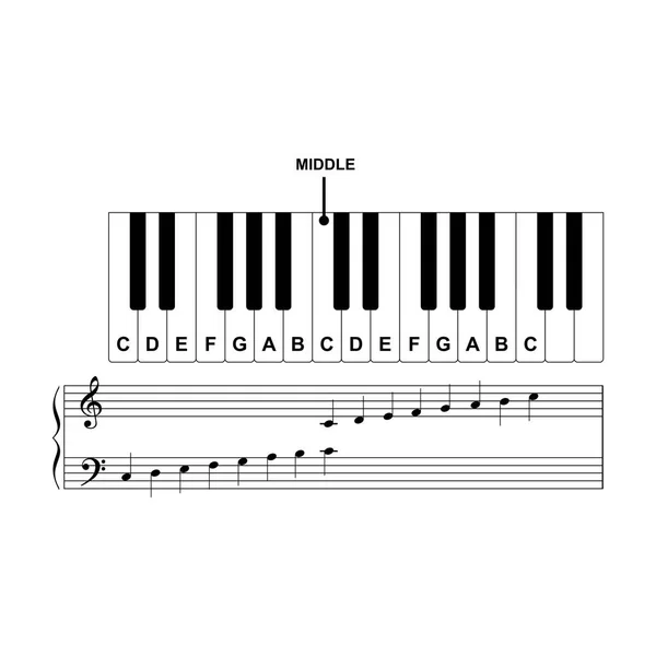 Tabla Acordes Piano Notas Clave Piano Ilustración Del Vector Fondo — Vector de stock