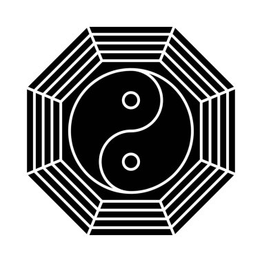 Yin yang sembolü uyum ve denge. Düz stil ikonu. Siyah arka plan vektör çizim üzerinde