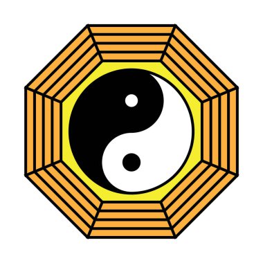 Yin yang sembolü uyum ve denge. Düz stil ikonu. Siyah arka plan vektör çizim üzerinde