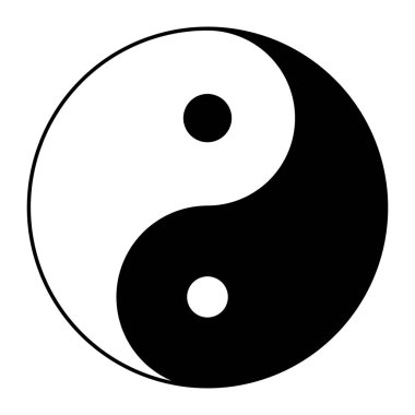 Yin yang sembolü uyum ve denge. Düz stil ikonu. Siyah arka plan vektör çizim üzerinde