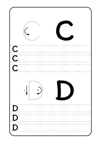 Abc 알파벳 워크시트 알파벳 문자로입니다 일러스트 인쇄할 준비가 유치원 용지에 — 스톡 벡터