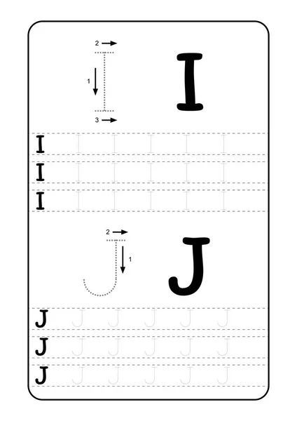 Abc Alfabet Litery Śledzenia Arkusza Liter Alfabetu Praktyki Podstawowe Pismo — Wektor stockowy