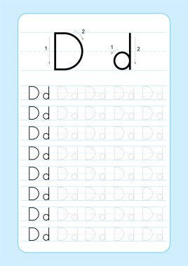 ABC alfabesi harfleri izleme çalışma alfabesinde geçerli olan harfleri ile. Temel yazma uygulama anaokulu çocukları A4 kağıt vektör çizim yazdırmaya hazır için