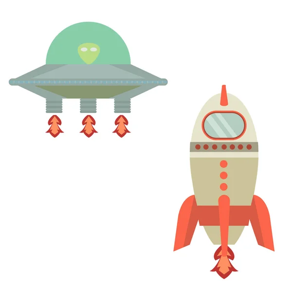 로켓과 Ufo 로켓과 그림에 Ufo — 스톡 벡터