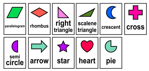 Shape Modelo Geométrico Word Cards Kid Kindergarten Set Vector — Vetor de Stock