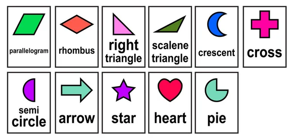 Obrazce Geometrický Model Slovo Karty Pro Dítě Mateřská Škola Vektor — Stockový vektor