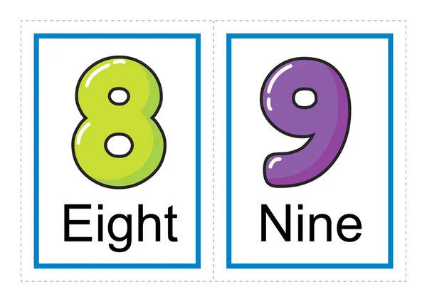 印刷フラッシュ カード コレクション番号と自分の名前の幼稚園 幼稚園の子供たち 番号図を学ぼう — ストックベクタ
