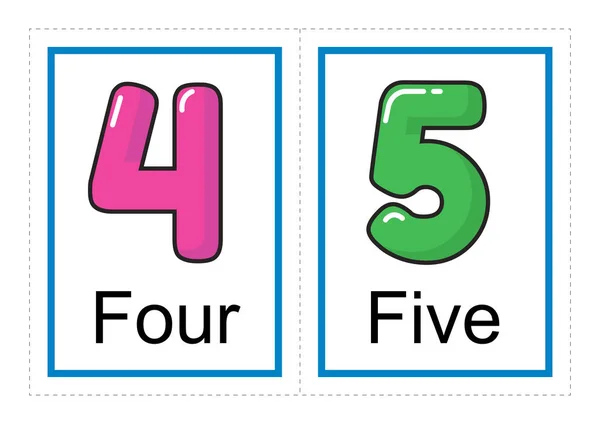 印刷フラッシュ カード コレクション番号と自分の名前の幼稚園 幼稚園の子供たち 番号図を学ぼう — ストックベクタ
