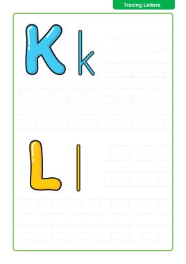 ABC alfabesi harfleri izleme çalışma alfabesinde geçerli olan harfleri ile. Temel yazma uygulama anaokulu çocukları A4 kağıt vektör çizim yazdırmaya hazır için