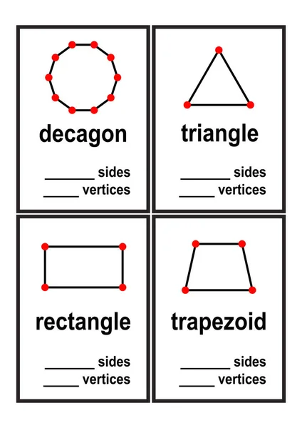 Aantal Zijden Hoekpunten Vormen Werkblad Voor Preschool Kinderen Vectorillustratie — Stockvector