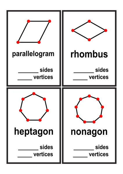 Aantal Zijden Hoekpunten Vormen Werkblad Voor Preschool Kinderen Vectorillustratie — Stockvector