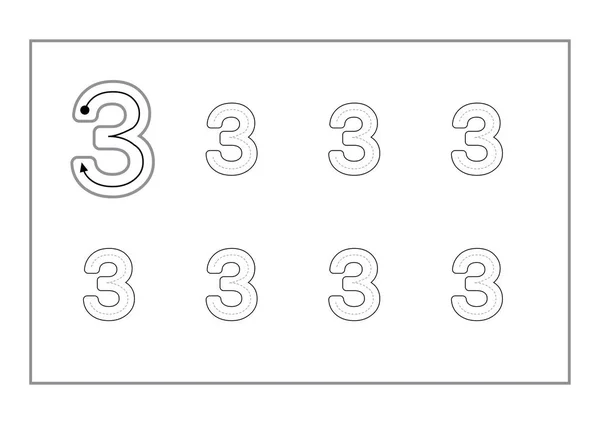 Páginas Caligrafia Grátis Para Escrever Números Números Aprendizagem Planilha Rastreamento Ilustração De Stock