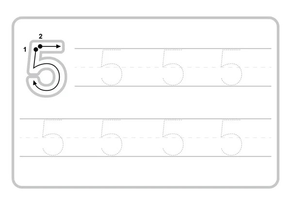 Pagine Calligrafiche Gratuite Scrivere Numeri Numeri Apprendimento Foglio Lavoro Tracciamento — Vettoriale Stock