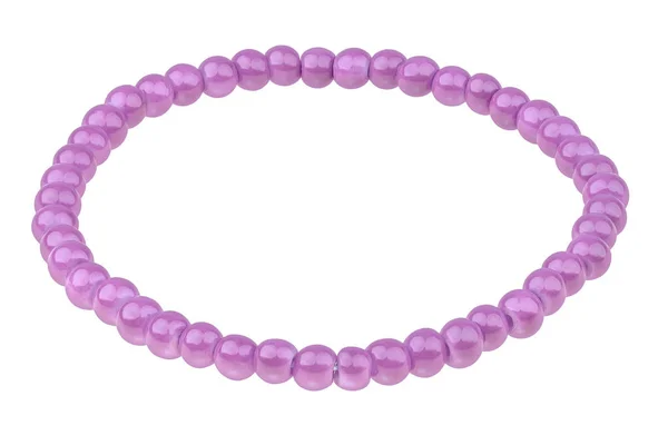 Purple elastic bracelet made of very small pearl-like round beads, isolated on white background, clipping path included