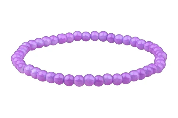 Purple elastic bracelet made of very small pearl-like round beads, isolated on white background, clipping path included