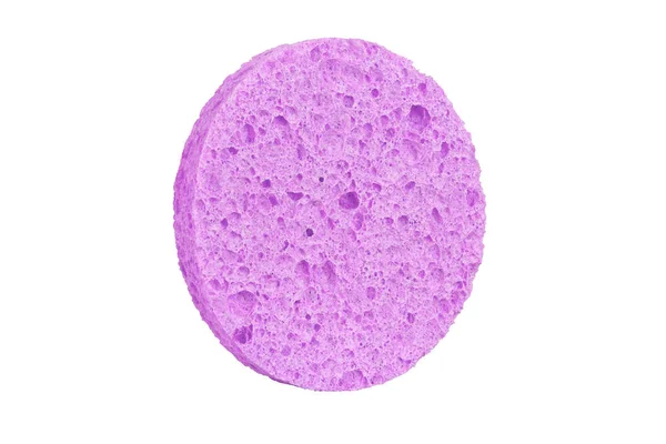 Mauve round cosmetic sponge pad for face make-up cleaning, side view, isolated on white background, clipping path included