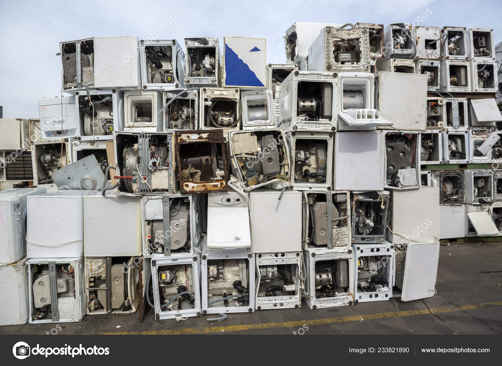 Piles Used Thrown Away Washing Machines Waiting Recycled Recycling