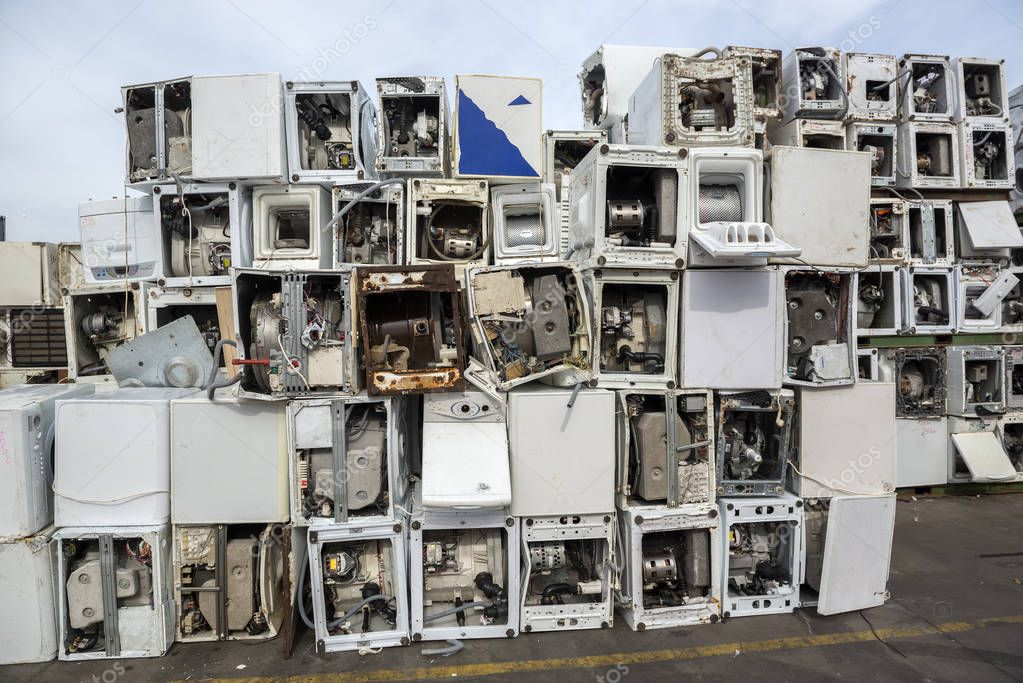 Piles Used Thrown Away Washing Machines Waiting Recycled Recycling