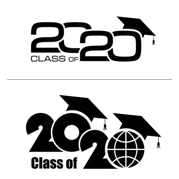 Clase de 2020 con Tapa de Graduación. Diseño plano simple sobre fondo blanco — Archivo Imágenes Vectoriales