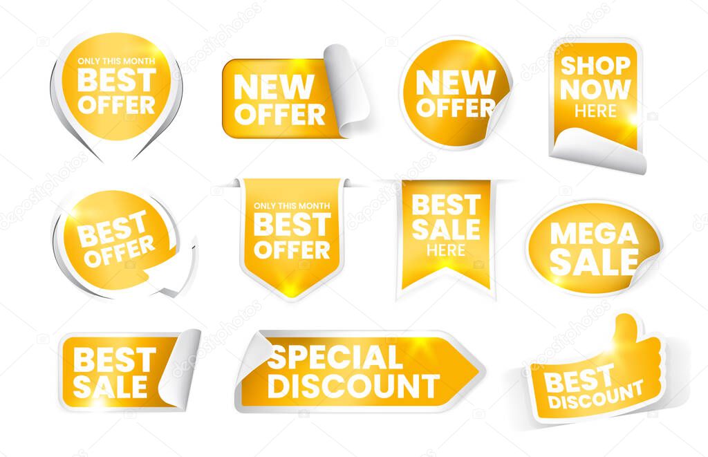 Set of High Quality Realistic Golden Labels on White Background . Isolated Vector Elements