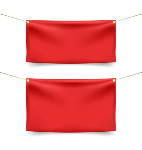 Set Banners Textiles Rojos Con Pliegues Sobre Fondo Blanco Elementos — Vector de stock