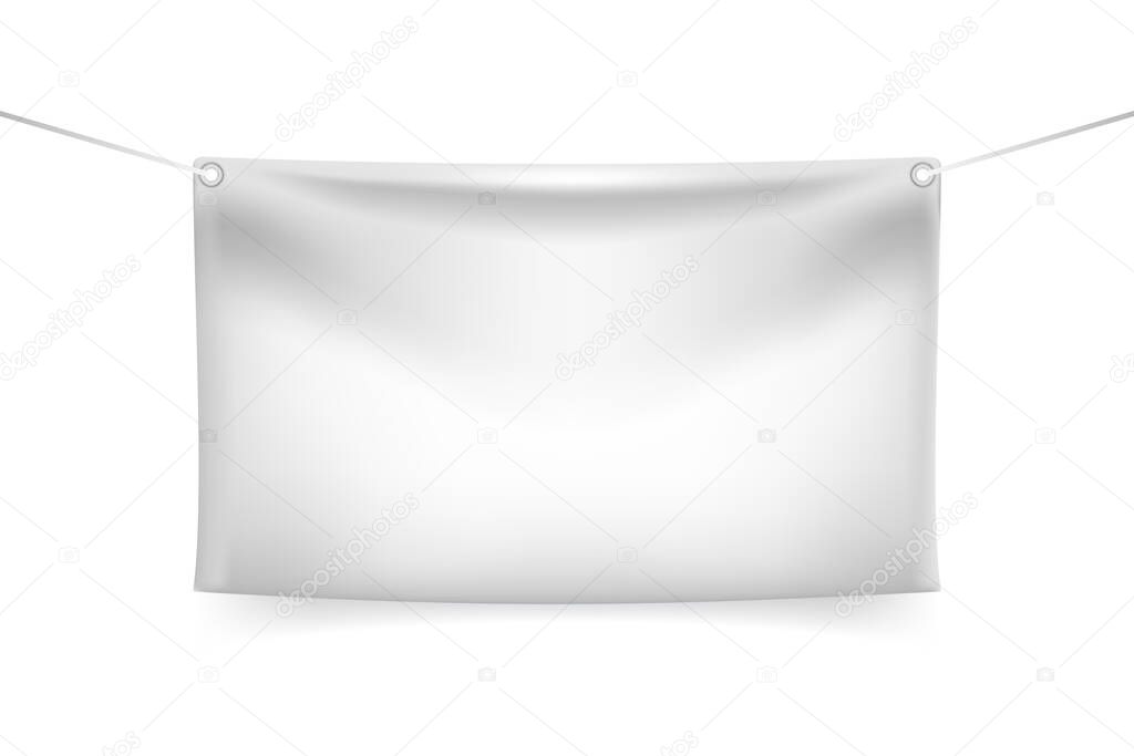 White Textile Banners with Folds on White Background . Isolated Vector Elements 