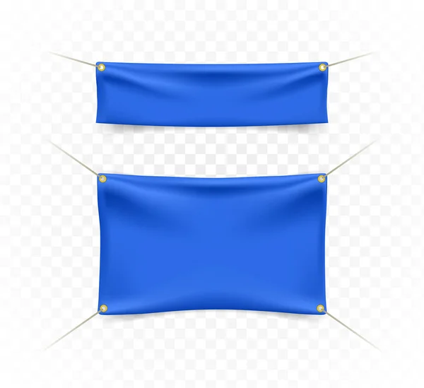 Wysokiej Jakości Niebieskie Sztandar Tekstylny Fałdami Lin Białym Tle Izolowane — Wektor stockowy