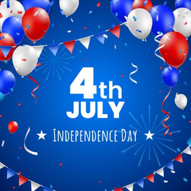 Yüksek Kalite 4 Temmuz Bağımsızlık Günü Poster Tasarımı Renkli Arka plan Balonları. İzole Vektör Elementleri