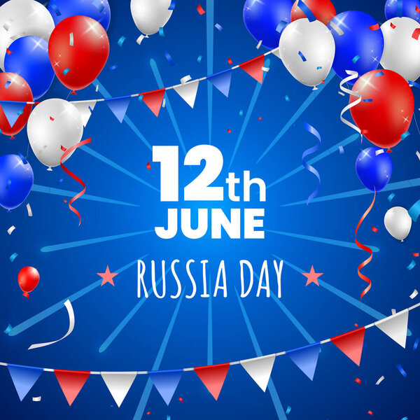 High Quality 12 June Russia Day Poster Design with Balloons on Colored Background . Isolated Vector Elements