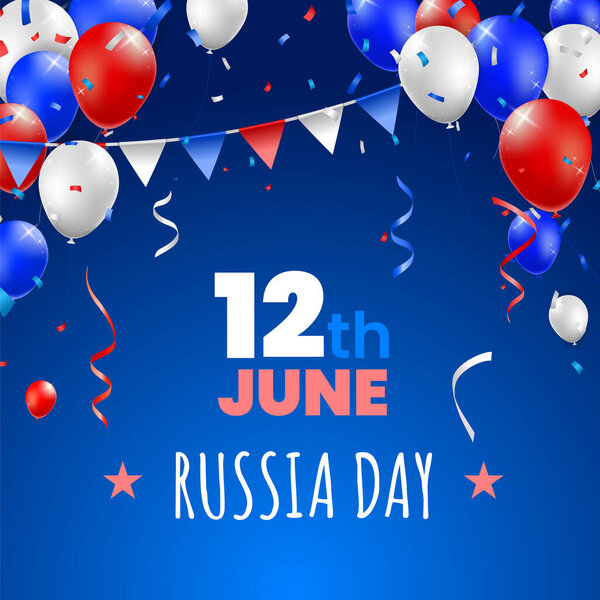 High Quality 12 June Russia Day Poster Design with Balloons on Colored Background . Isolated Vector Elements