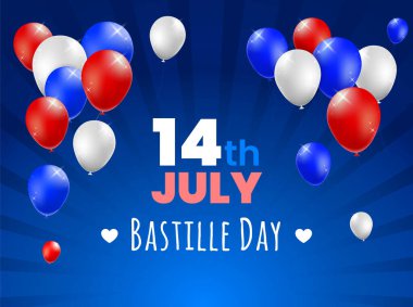 Yüksek Kalite 14 Temmuz Bastille Günü Renkli Arkaplan Balonlu Poster Tasarımı. İzole Vektör Elementleri