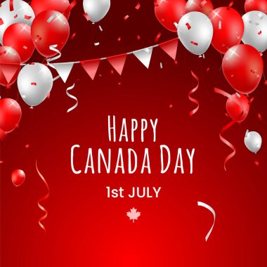 Renkli Arkaplanda Balonlarla Gerçekçi Yüksek Kalite 1 Temmuz Kanada Günü Poster Tasarımı. İzole Vektör Elementleri