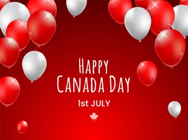 Renkli Arkaplanda Balonlarla Gerçekçi Yüksek Kalite 1 Temmuz Kanada Günü Poster Tasarımı. İzole Vektör Elementleri